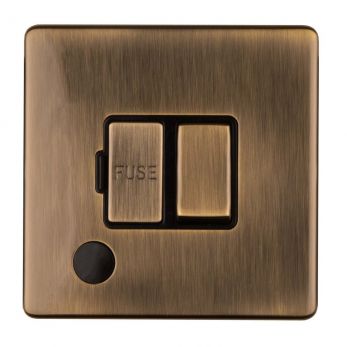 Eurolite 13Amp Switched Fused Spur Flex Outlet Flat Concealed Antique Plate Matching Rocker - ABSWFFOB