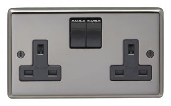 Black Nickel Double Socket, Black Inserts | 13A | Stainless Steel range by Eurolite - BN2SOB