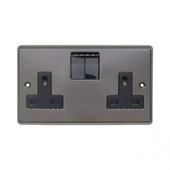 Black Nickel Double Socket, Black Inserts and Matching Rockers | 13A | Stainless Steel range by Eurolite - BN2SOBNB