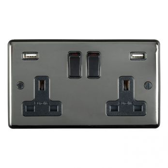 Black Nickel 3.1A USB Double Socket, Black Inserts | 13A | USB-A | Stainless Steel range by Eurolite - BN2USBB