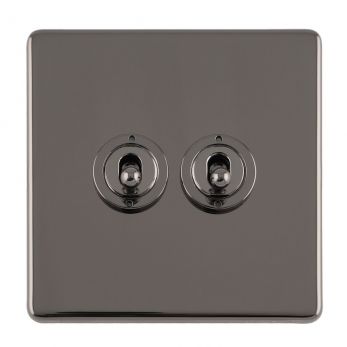Black Nickel Double Toggle Switch, Black Inserts and Matching Switches | 2 Way, 10A | Concealed 3mm range by Eurolite - ECBNT2SW