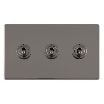 Black Nickel Triple Toggle Switch, Black Inserts and Matching Switches | 2 Way, 10A | Concealed 3mm range by Eurolite - ECBNT3SW