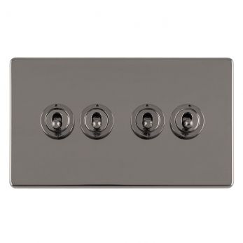 Black Nickel 4 Gang Toggle Switch, Black Inserts and Matching Switches | 2 Way, 10A | Concealed 3mm range by Eurolite - ECBNT4SW