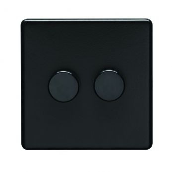 Matt Black LED/Incandescent Double Dimmer Switch with Matching Knob | 2 Way, 400W | Concealed 3mm range by Eurolite - ECMB2DLED