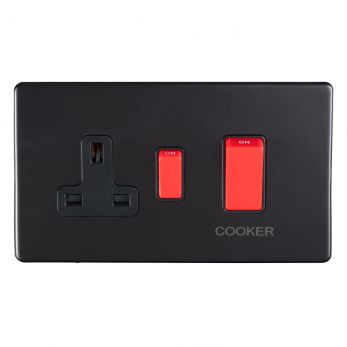 Eurolite ECMB45ASWASB Metal Matt Black Cooker Switch and Socket