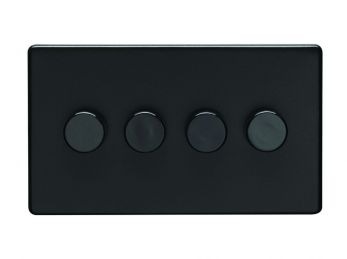 Matt Black LED/Incandescent 4 Gang Dimmer Switch with Matching Knob | 2 Way, 400W | Concealed 3mm range by Eurolite - ECMB4DLED