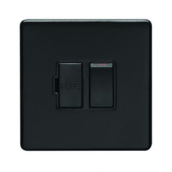 Eurolite 13Amp Switched Fused Spur Flat Concealed Matt Black Plate Black Rocker - ECMBSWFB