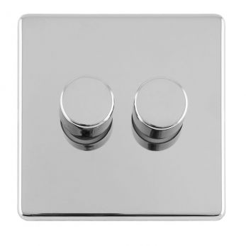 Polished Silver LED/Incandescent Double Dimmer Switch with Matching Knob | 2 Way, 400W | Concealed 3mm range by Eurolite - ECPC2DLED