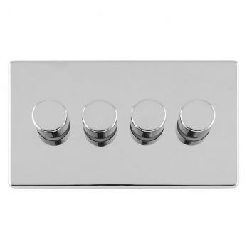 Polished Silver LED/Incandescent 4 Gang Dimmer Switch with Matching Knob | 2 Way, 400W | Concealed 3mm range by Eurolite - ECPC4DLED