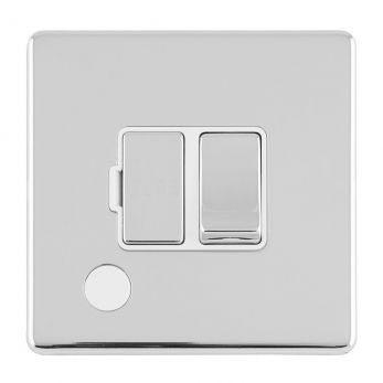 Eurolite 13Amp Switched Fused Spur With Flex Outlet Concealed Polished Chrome Plate Matching Rocker White Trim - ECPCSWFFOW