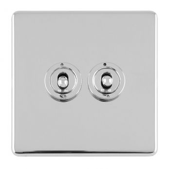 Polished Silver Double Toggle Switch, Matching Inserts and Switches | 2 Way, 10A | Concealed 3mm range by Eurolite - ECPCT2SW