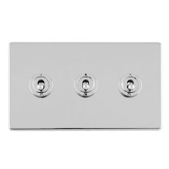 Polished Silver Triple Toggle Switch, Matching Inserts and Switches | 2 Way, 10A | Concealed 3mm range by Eurolite - ECPCT3SW