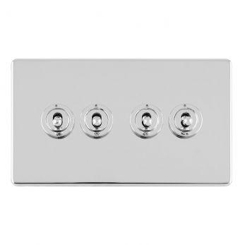 Polished Silver 4 Gang Toggle Switch, Matching Inserts and Switches | 2 Way, 10A | Concealed 3mm range by Eurolite - ECPCT4SW