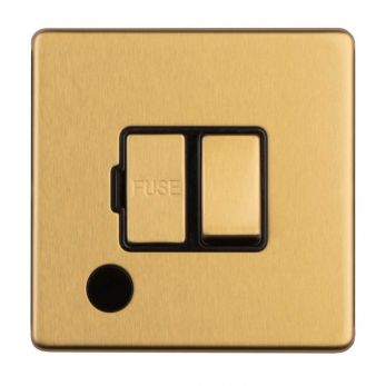 Eurolite 13Amp Switched Fused Spur With Flex Outlet Flat Concealed Satin Brass Plate Black Interior - ECSBSWFFOB