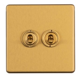 Satin Brass Double Toggle Switch, Matching Inserts and Switches | 2 Way, 10A | Concealed 3mm range by Eurolite - ECSBT2SW