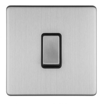 Single brushed metal light switch with black insert, 2 Way 10A, Concealed range by Eurolite (ECSS1SWB)