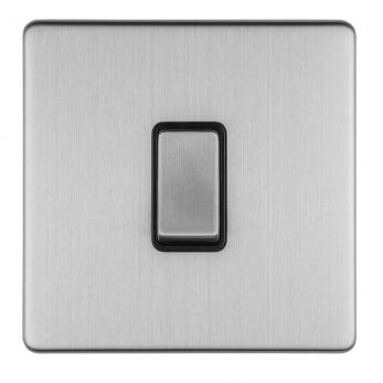 Brushed Steel Light Switch, Black Inserts | 2 Way, 10A | Concealed 3mm range by Eurolite - ECSS1SWB