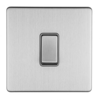 Brushed Steel Light Switch, Grey Inserts | 2 Way, 10A | Concealed 3mm range by Eurolite - ECSS1SWG