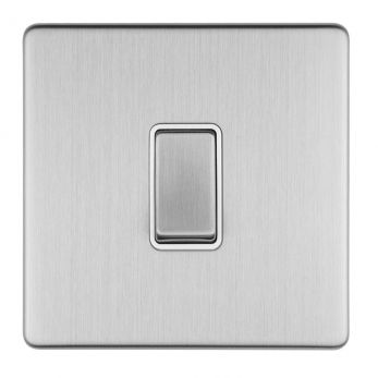 Single brushed metal light switch with white insert, 2 Way 10A, Concealed range by Eurolite (ECSS1SWW)