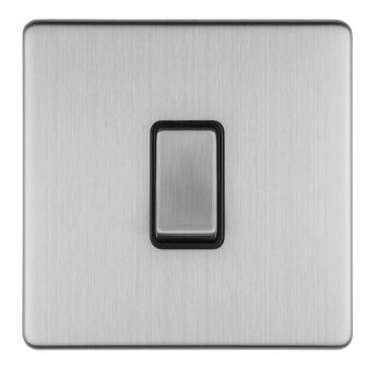 Brushed Steel Switch, Black Inserts | 1 Way, 20A | Concealed 3mm range by Eurolite - ECSS20ADPSWB