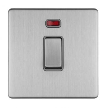 Polished Silver 20A Switch, Grey Inserts with Neon and Matching Switch | 1 Way | Concealed 3mm range by Eurolite - ECSS20ADPSWNG