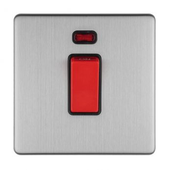 Polished Silver 45A Switch, Black Inserts with Neon and Matching Switch | 1 Way | Concealed 3mm range by Eurolite - ECSS45ASWNSB