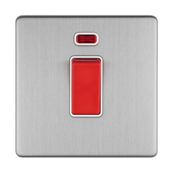 Polished Silver 45A Switch, White Inserts with Neon and Matching Switch | 1 Way | Concealed 3mm range by Eurolite - ECSS45ASWNSW