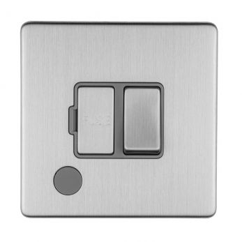 Eurolite 13Amp Switched Fused Spur With Flex Outlet Flat Concealed Satin Stainless Plate Matching Rocker Grey Trim - ECSSSWFFOG