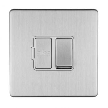Eurolite 13Amp Switched Fused Spur Flat Concealed Satin Stainless Plate Matching Rocker White Trim - ECSSSWFW