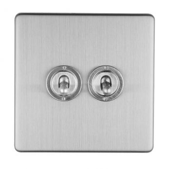 Brushed Steel Double Toggle Switch, Grey Inserts | 2 Way, 10A | Concealed 3mm range by Eurolite - ECSST2SW