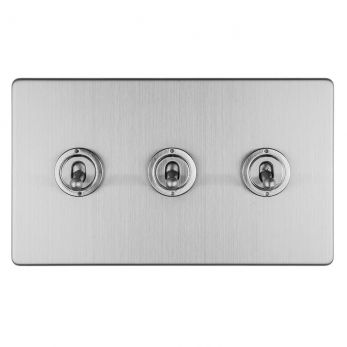Brushed Steel Triple Toggle Switch, Grey Inserts | 2 Way, 10A | Concealed 3mm range by Eurolite - ECSST3SW