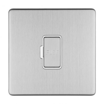 Eurolite 13Amp Unswitched Fused Spur Flat Concealed Satin Stainless Plate Matching Rocker White Trim - ECSSUSWFW