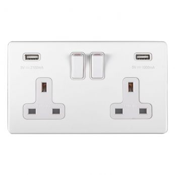 White 3.1A USB Double Socket, Matching Inserts | 13A | USB-A | Concealed 3mm range by Eurolite - ECW2USBW