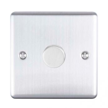 Brushed Steel LED/Incandescent Dimmer Switch with Matching Knob | 2 Way, 400W | Enhance Decorative range by Eurolite - EN1DLEDSS