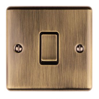 Antique Brass Light Switch with Matching Switch, Black Inserts | 2 Way, 10A | Enhance Decorative range by Eurolite - EN1SWABB