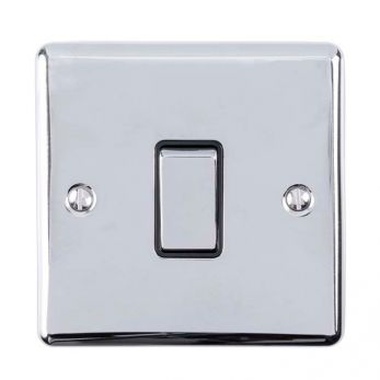 Polished Silver Light Switch with Matching Switch, Black Inserts | 2 Way, 10A | Enhance Decorative range by Eurolite - EN1SWPCB