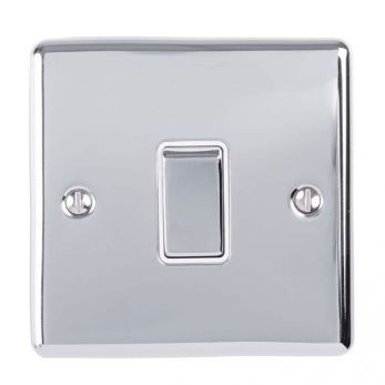 Polished Silver Light Switch with Matching Switch, White Inserts | 2 Way, 10A | Enhance Decorative range by Eurolite - EN1SWPCW