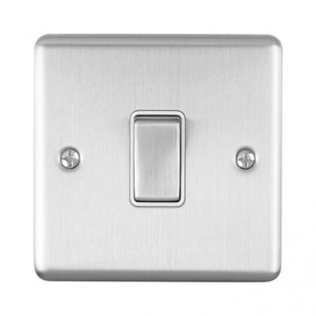 Brushed Steel Light Switch, White Inserts | 2 Way, 10A | Enhance Decorative range by Eurolite - EN1SWSSW