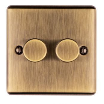 Antique Brass LED/Incandescent Double Dimmer Switch with Matching Knob | 2 Way, 400W | Enhance Decorative range by Eurolite - EN2DLEDABB