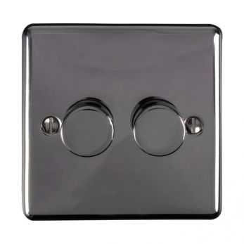 Black Nickel LED/Incandescent Double Dimmer Switch with Matching Knob | 2 Way, 400W | Enhance Decorative range by Eurolite - EN2DLEDBN