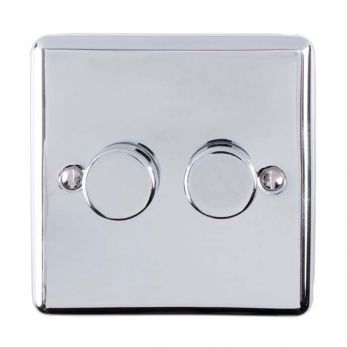 Polished Silver LED/Incandescent Double Dimmer Switch with Matching Knob | 2 Way, 400W | Enhance Decorative range by Eurolite - EN2DLEDPC