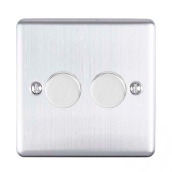 Brushed Steel LED/Incandescent Double Dimmer Switch with Matching Knob | 2 Way, 400W | Enhance Decorative range by Eurolite - EN2DLEDSS