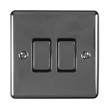 Black Nickel Double Light Switch with Matching Switches, Black Inserts | 2 Way, 10A | Enhance Decorative range by Eurolite - EN2SWBNB