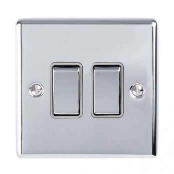 Polished Silver Double Light Switch with Matching Switches, Grey Inserts | 2 Way, 10A | Enhance Decorative range by Eurolite - EN2SWPCG