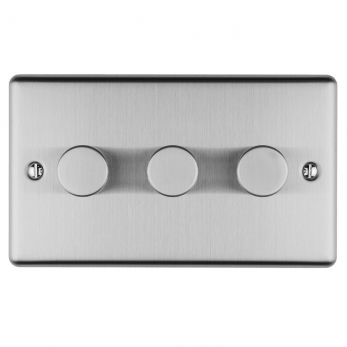 Brushed Steel LED/Incandescent Triple Dimmer Switch with Matching Knob | 2 Way, 400W | Enhance Decorative range by Eurolite - EN3DLEDSS