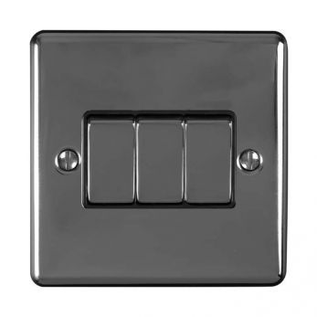 Black Nickel Triple Light Switch with Matching Switches, Black Inserts | 2 Way, 10A | Enhance Decorative range by Eurolite - EN3SWBNB