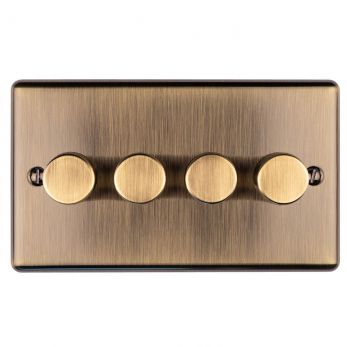Antique Brass LED/Incandescent 4 Gang Dimmer Switch with Matching Knob | 2 Way, 400W | Enhance Decorative range by Eurolite - EN4DLEDABB