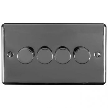 Black Nickel LED/Incandescent 4 Gang Dimmer Switch with Matching Knob | 2 Way, 400W | Enhance Decorative range by Eurolite - EN4DLEDBN