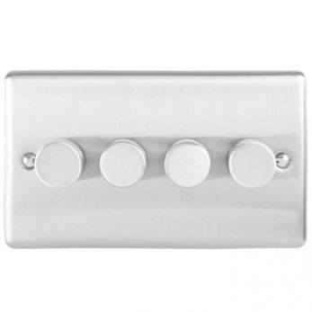 Brushed Steel LED/Incandescent 4 Gang Dimmer Switch with Matching Knob | 2 Way, 400W | Enhance Decorative range by Eurolite - EN4DLEDSS