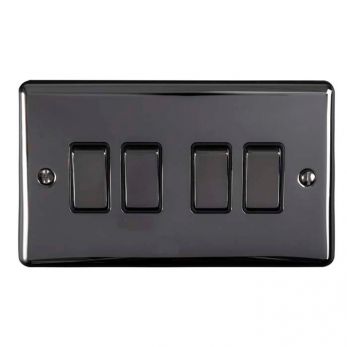 Black Nickel 4 Gang Light Switch with Matching Switches, Black Inserts | 2 Way, 10A | Enhance Decorative range by Eurolite - EN4SWBNB